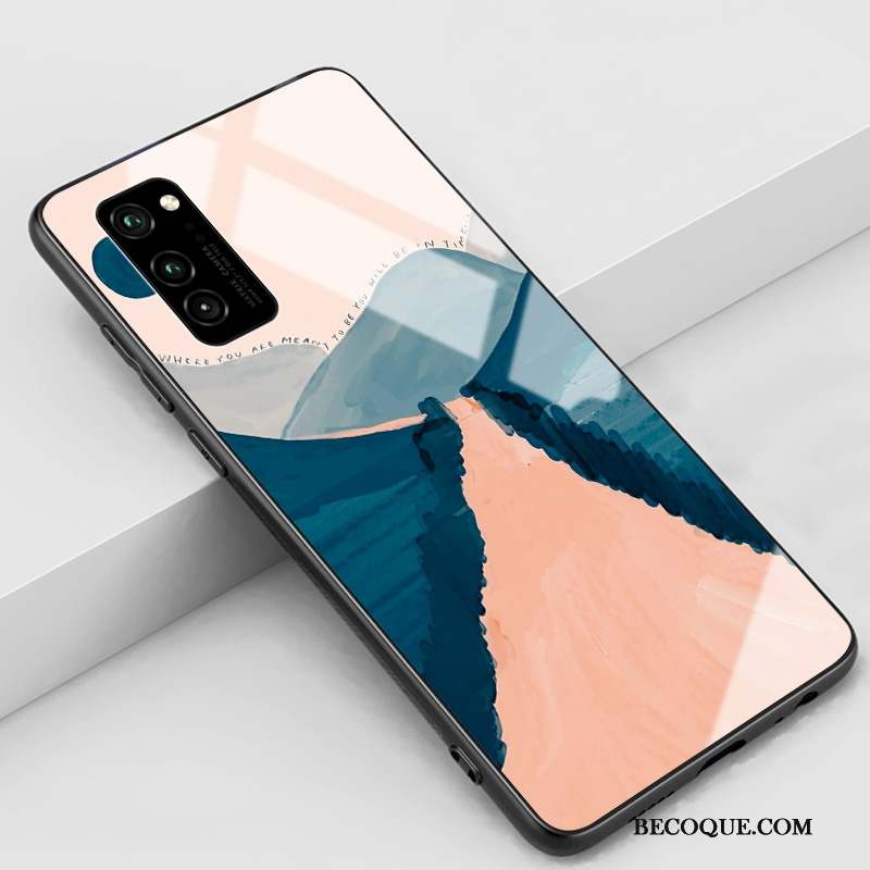 Honor View30 Coque Protection Bleu Silicone Étui Tout Compris Fleur