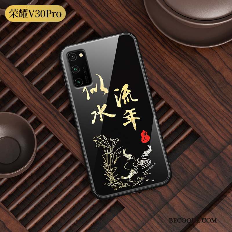 Honor View30 Pro Coque Amoureux Étui Créatif Lumineuses Téléphone Portable Noir