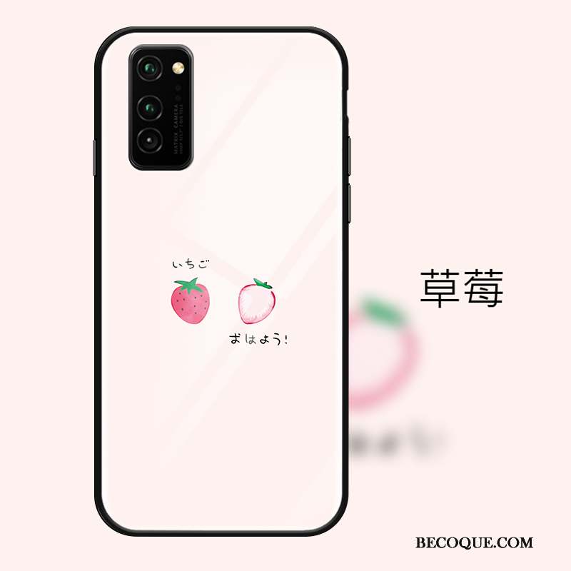 Honor View30 Pro Coque Dessin Animé Étui Rose Verre Cœur Clair