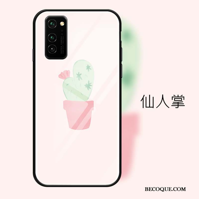 Honor View30 Pro Coque Dessin Animé Étui Rose Verre Cœur Clair