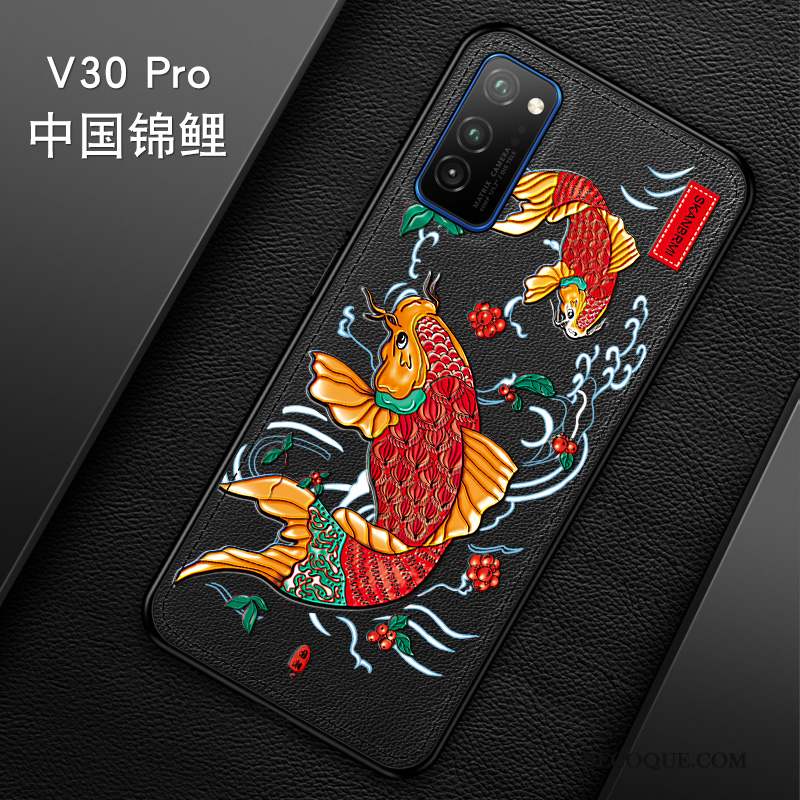 Honor View30 Pro Coque Gaufrage Bleu Marque De Tendance Luxe Incassable Silicone