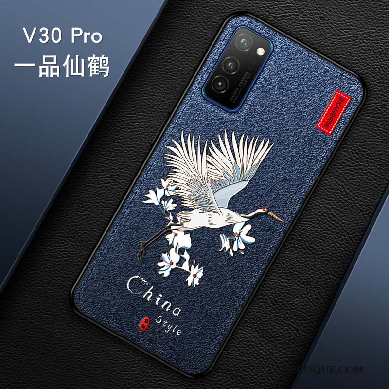 Honor View30 Pro Coque Gaufrage Bleu Marque De Tendance Luxe Incassable Silicone