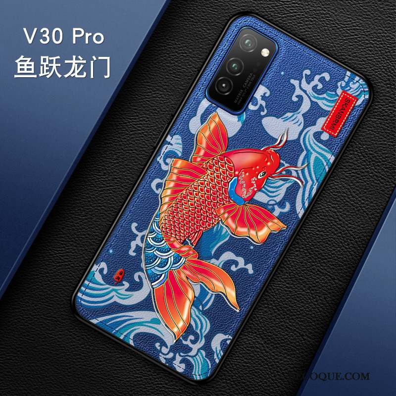 Honor View30 Pro Coque Gaufrage Bleu Marque De Tendance Luxe Incassable Silicone