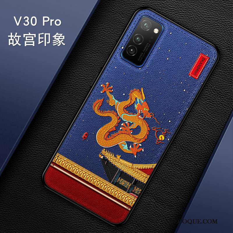 Honor View30 Pro Coque Gaufrage Bleu Marque De Tendance Luxe Incassable Silicone