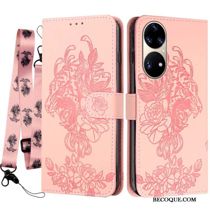 Housse Huawei P50 Pro Tigre Baroque à Lanière