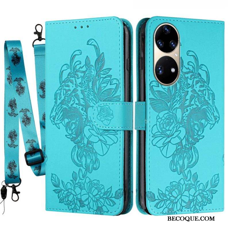 Housse Huawei P50 Pro Tigre Baroque à Lanière