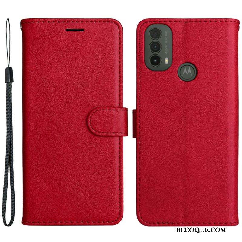 Housse Moto E40 / E30 / E20 Effet Cuir à Lanière