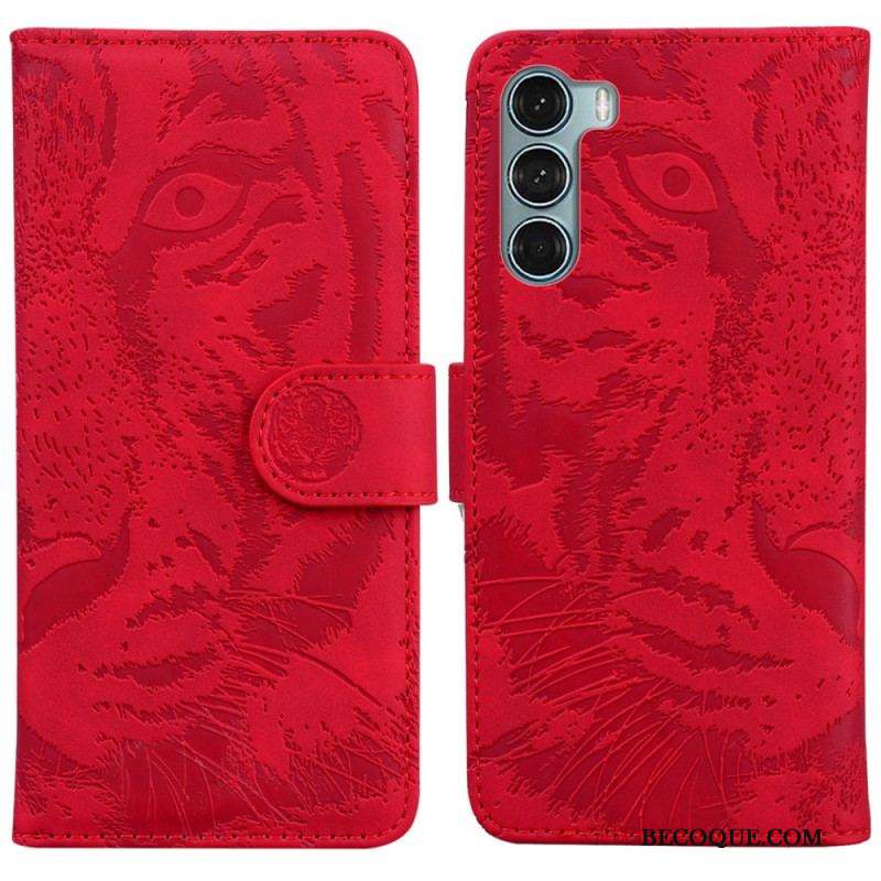 Housse Moto G200 5G Empreinte Face de Tigre