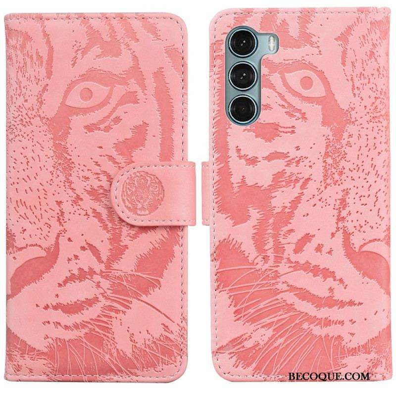 Housse Moto G200 5G Empreinte Face de Tigre