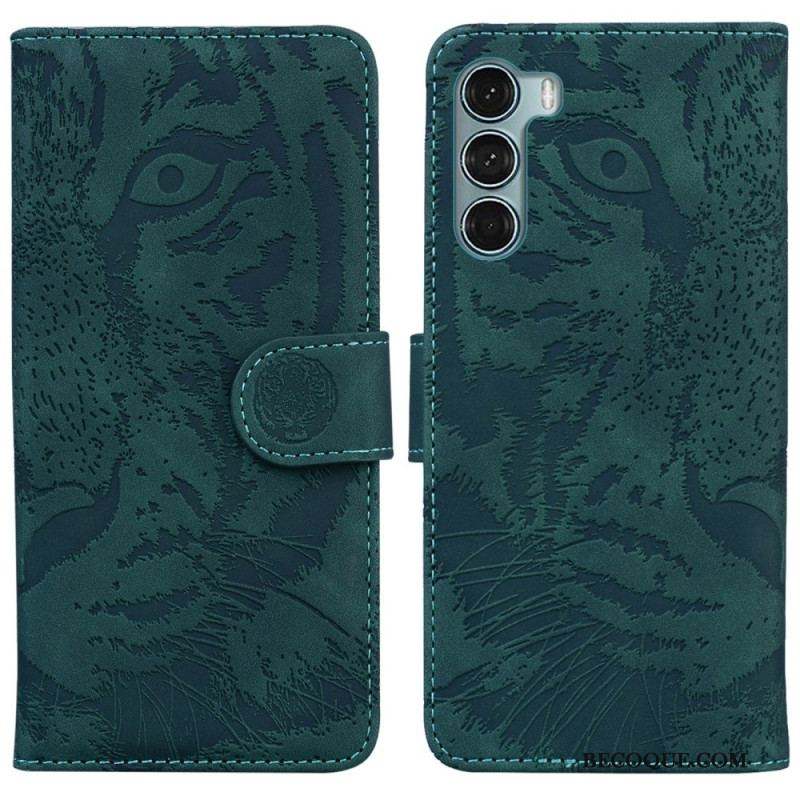 Housse Moto G200 5G Empreinte Face de Tigre