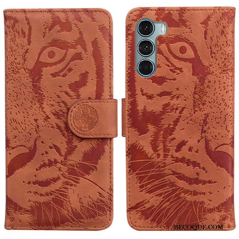 Housse Moto G200 5G Empreinte Face de Tigre