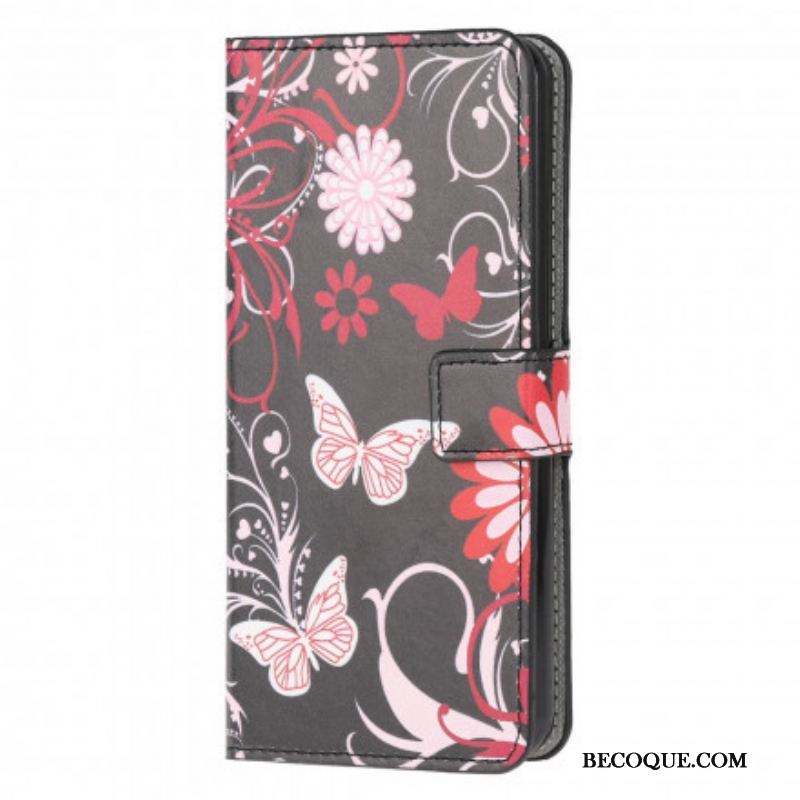 Housse Moto G50 Papillons et Fleurs