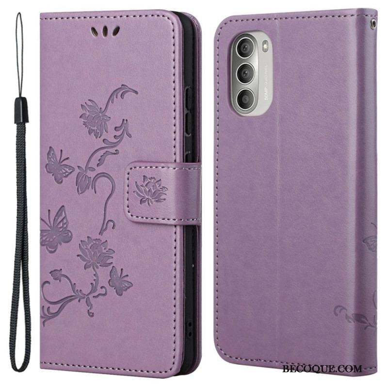 Housse Moto G51 5G Papillons et Fleurs D'Asie