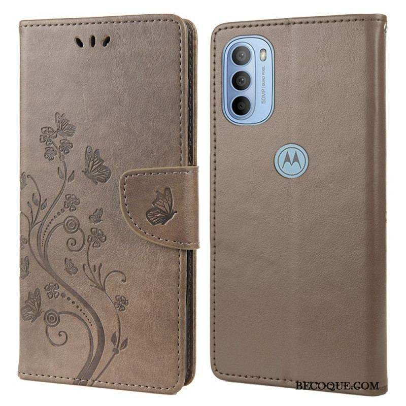 Housse Moto G51 5G Splendides Papillons à Lanière