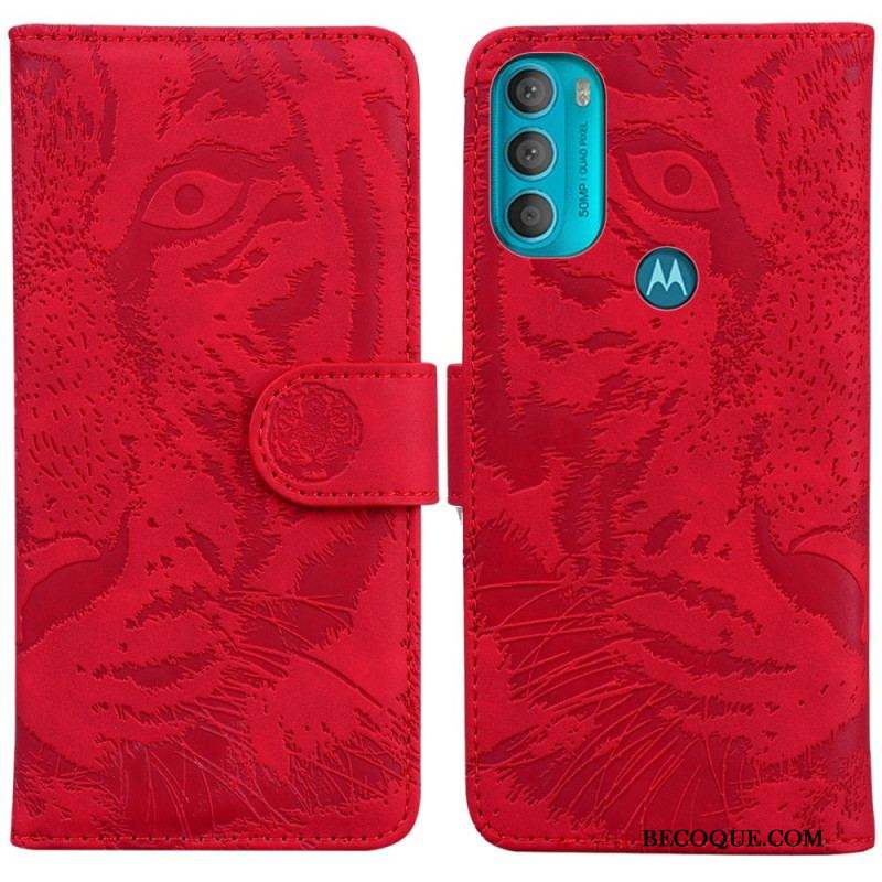 Housse Moto G71 5G Empreinte Face de Tigre