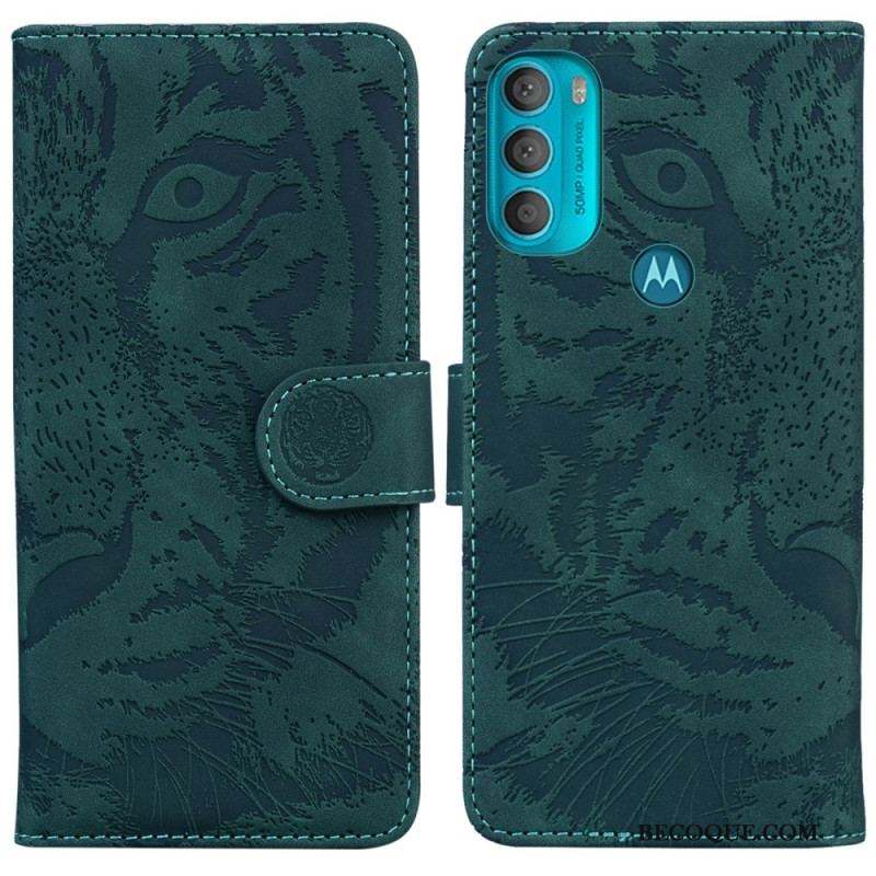 Housse Moto G71 5G Empreinte Face de Tigre