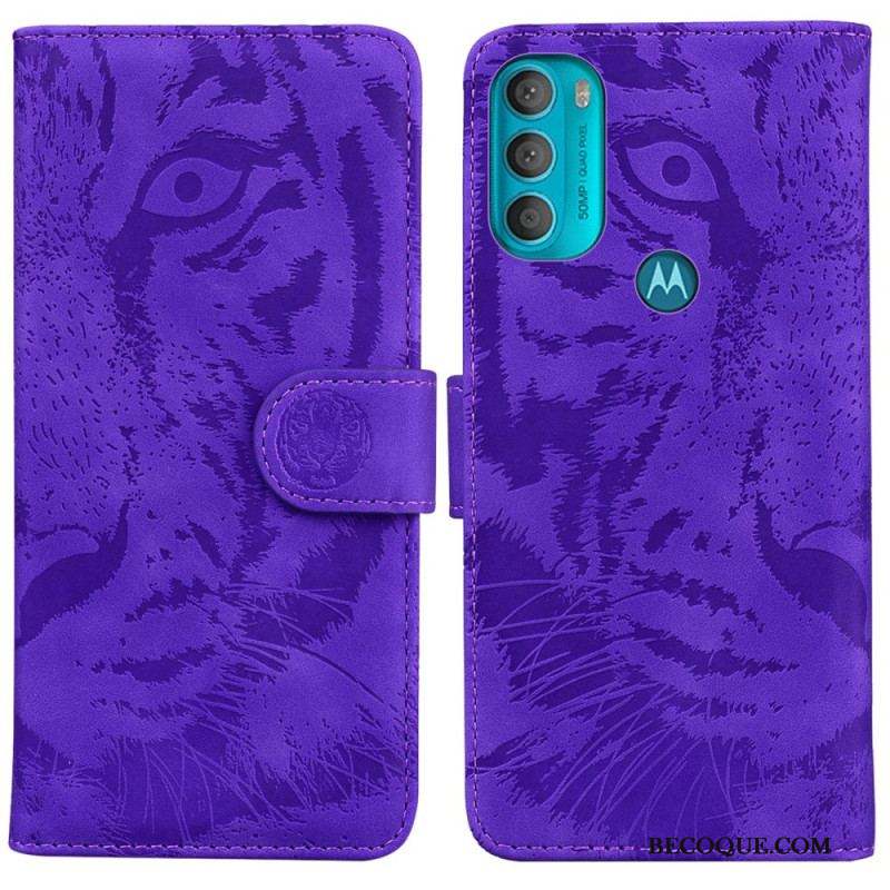 Housse Moto G71 5G Empreinte Face de Tigre