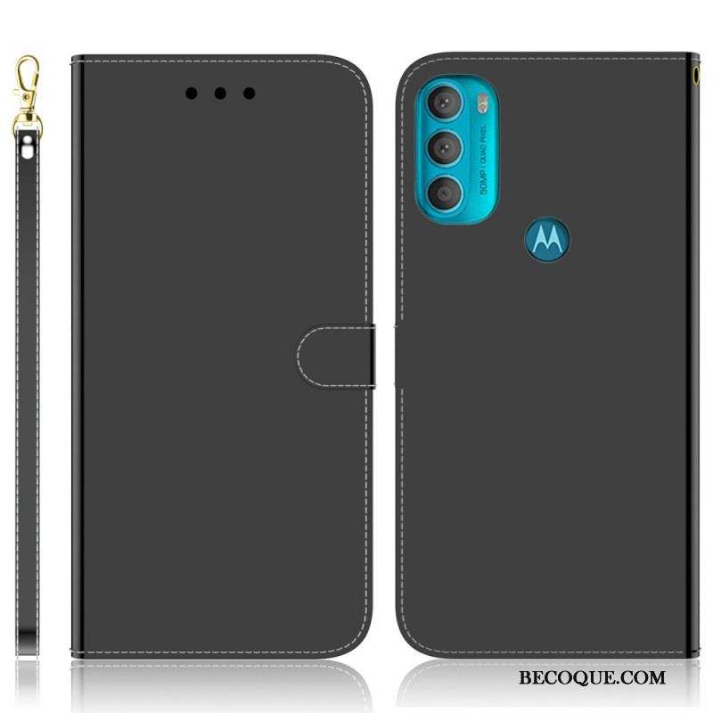 Housse Moto G71 5G Simili Cuir Couverture Miroir