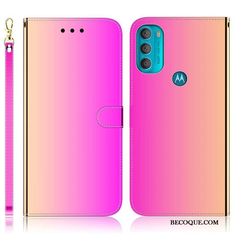 Housse Moto G71 5G Simili Cuir Couverture Miroir