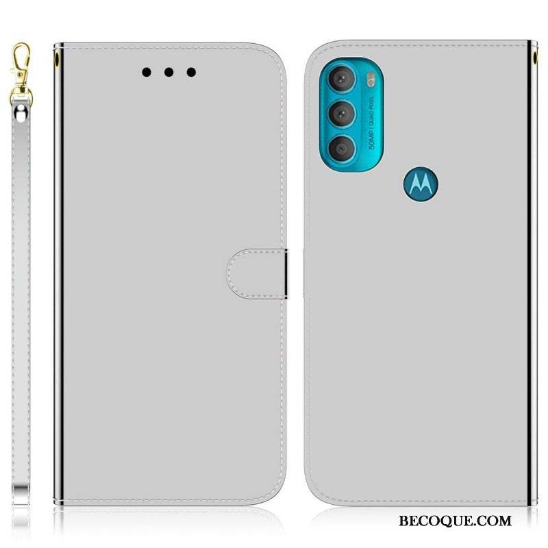 Housse Moto G71 5G Simili Cuir Couverture Miroir