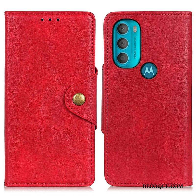 Housse Moto G71 5G Simili Cuir Vintage et Bouton