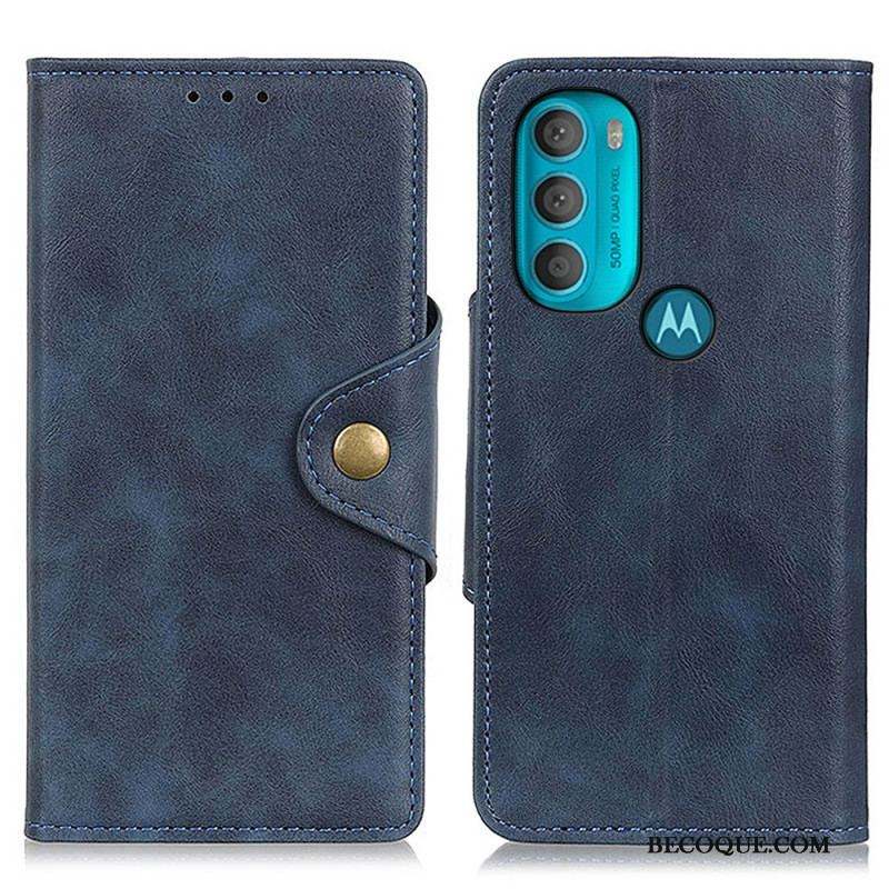 Housse Moto G71 5G Simili Cuir Vintage et Bouton