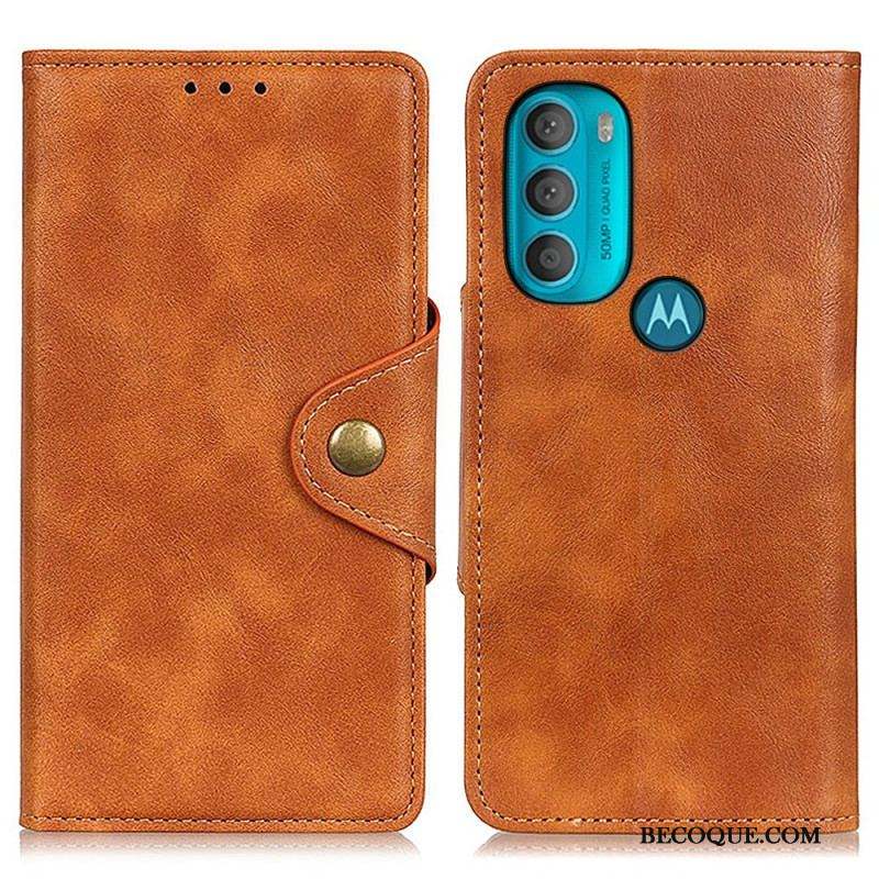 Housse Moto G71 5G Simili Cuir Vintage et Bouton