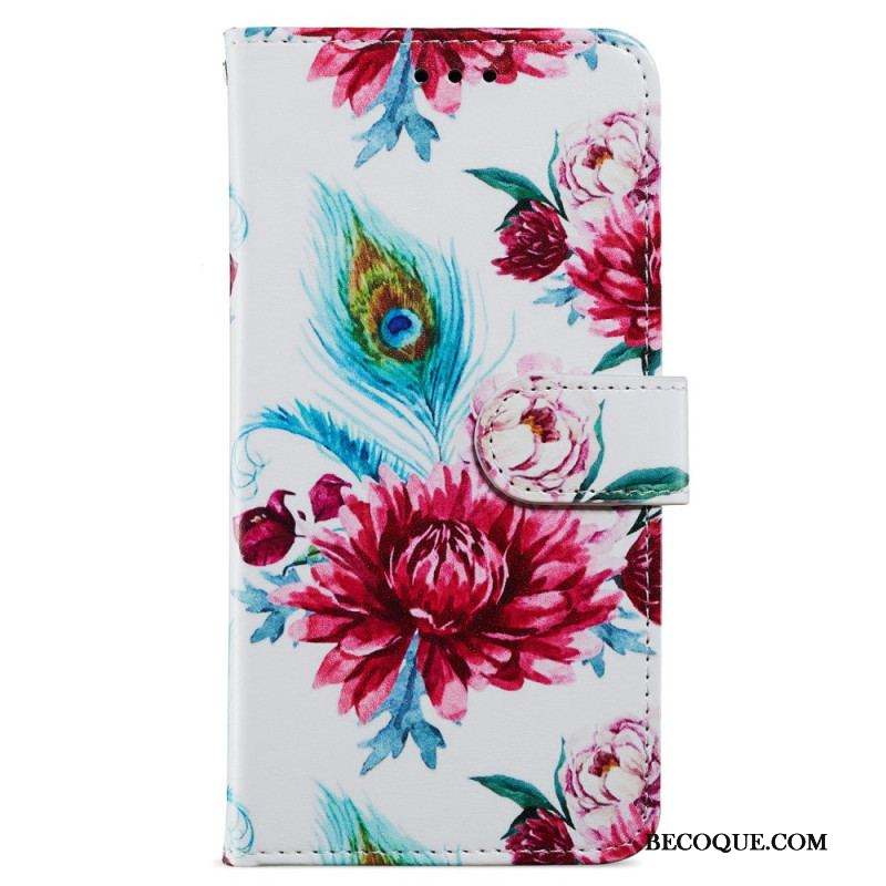 Housse Moto G73 5G Florale à Lanière