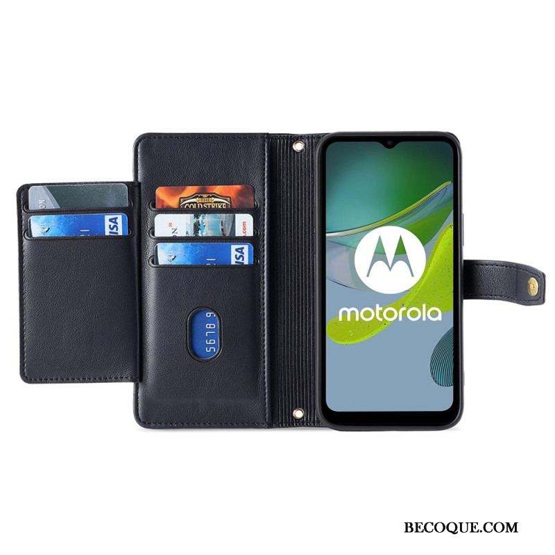 Housse Moto G73 5G Porte-Monnaie avec Bandoulière et Lanière