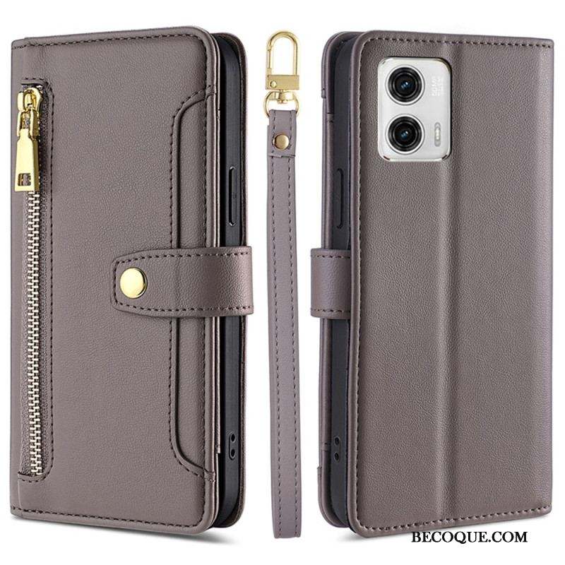 Housse Moto G73 5G Porte-Monnaie avec Bandoulière et Lanière