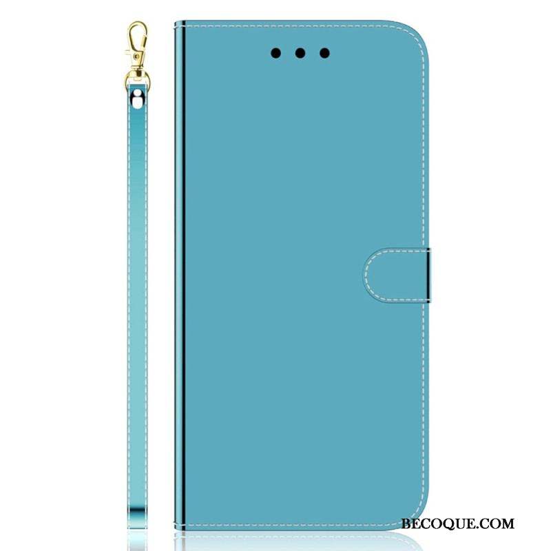 Housse Moto G73 5G Simili Cuir Miroir avec Lanière