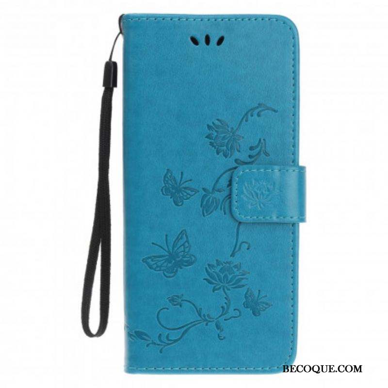 Housse Motorola Edge 20 Lite Papillons et Fleurs à Lanière