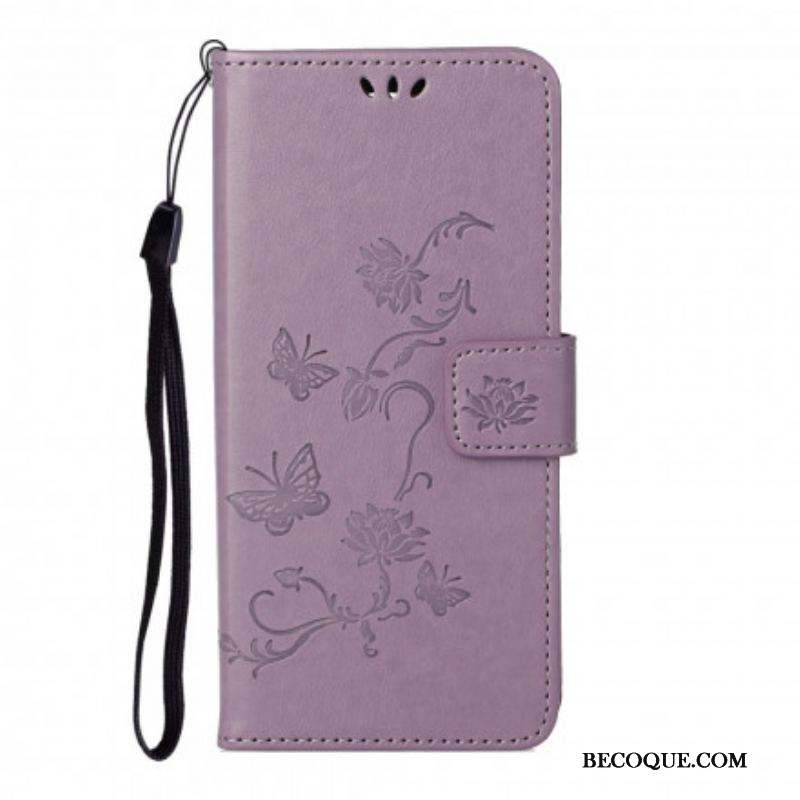 Housse Motorola Edge 20 Papillons et Fleurs à Lanière