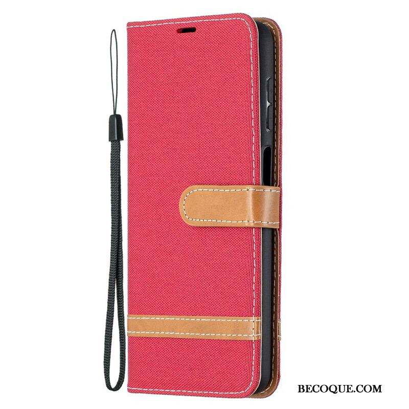 Housse Samsung Galaxy A12 / M12 Tissu et Effet Cuir à Lanière