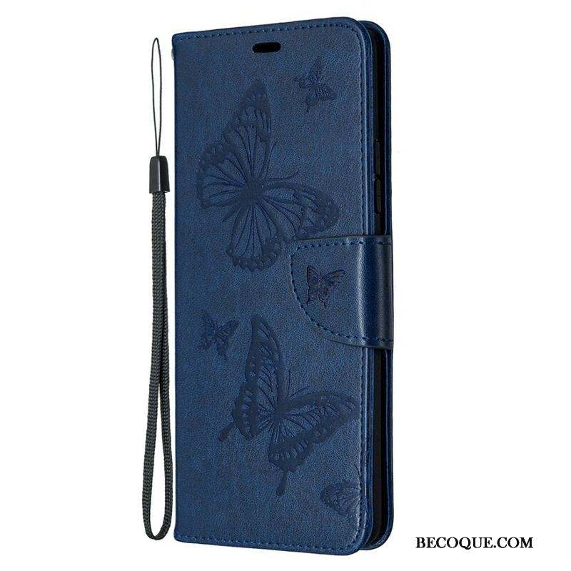 Housse Samsung Galaxy A42 5G Les Papillons en Vol avec Lanière