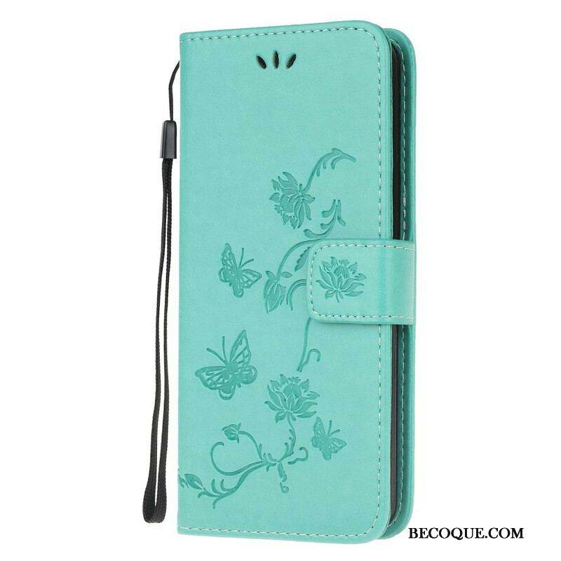 Housse Samsung Galaxy M21 Papillons Et Fleurs À Lanière