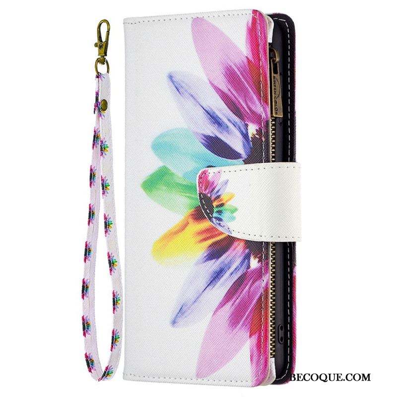 Housse Samsung Galaxy M23 5G Porte-Monnaie et Lanière Fleur