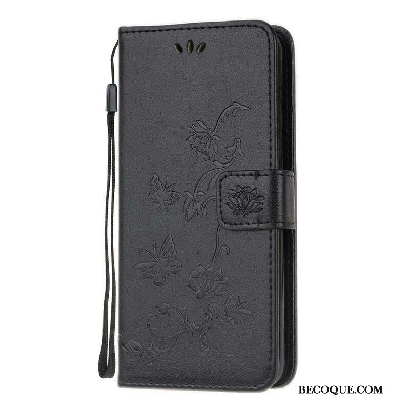 Housse Samsung Galaxy S20 FE Papillons et Fleurs à Lanière