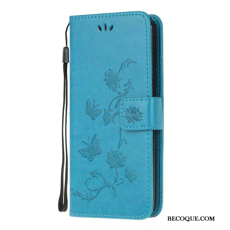 Housse Samsung Galaxy S20 FE Papillons et Fleurs à Lanière