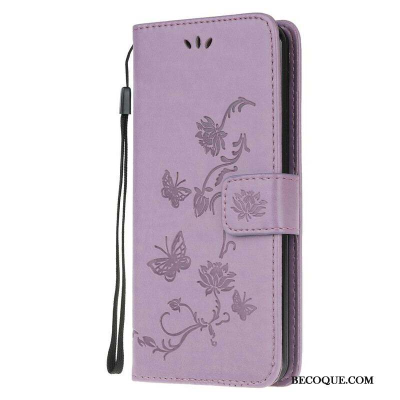 Housse Samsung Galaxy S20 FE Papillons et Fleurs à Lanière