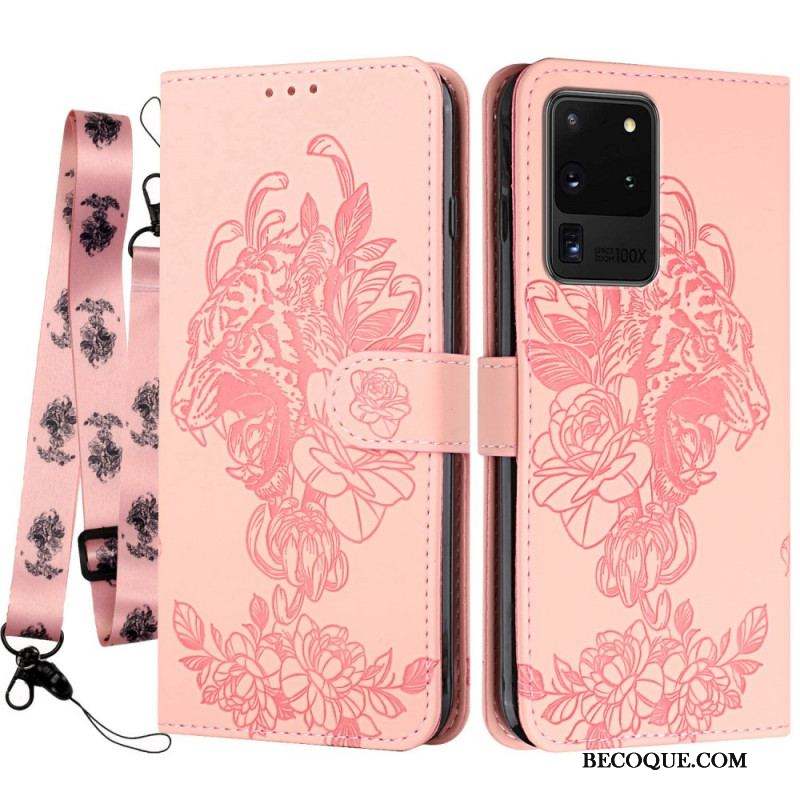 Housse Samsung Galaxy S20 Ultra Tigre Baroque à Lanière