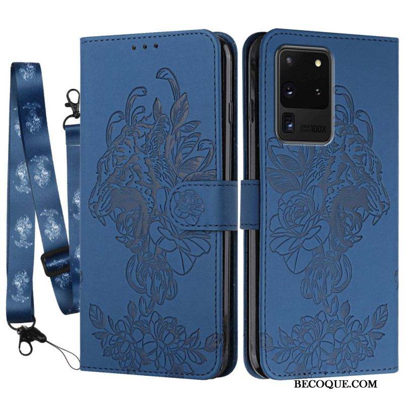 Housse Samsung Galaxy S20 Ultra Tigre Baroque à Lanière