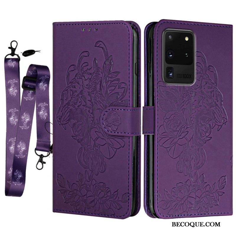 Housse Samsung Galaxy S20 Ultra Tigre Baroque à Lanière