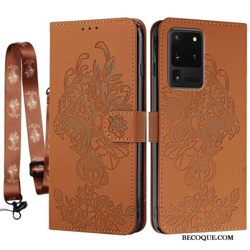 Housse Samsung Galaxy S20 Ultra Tigre Baroque à Lanière