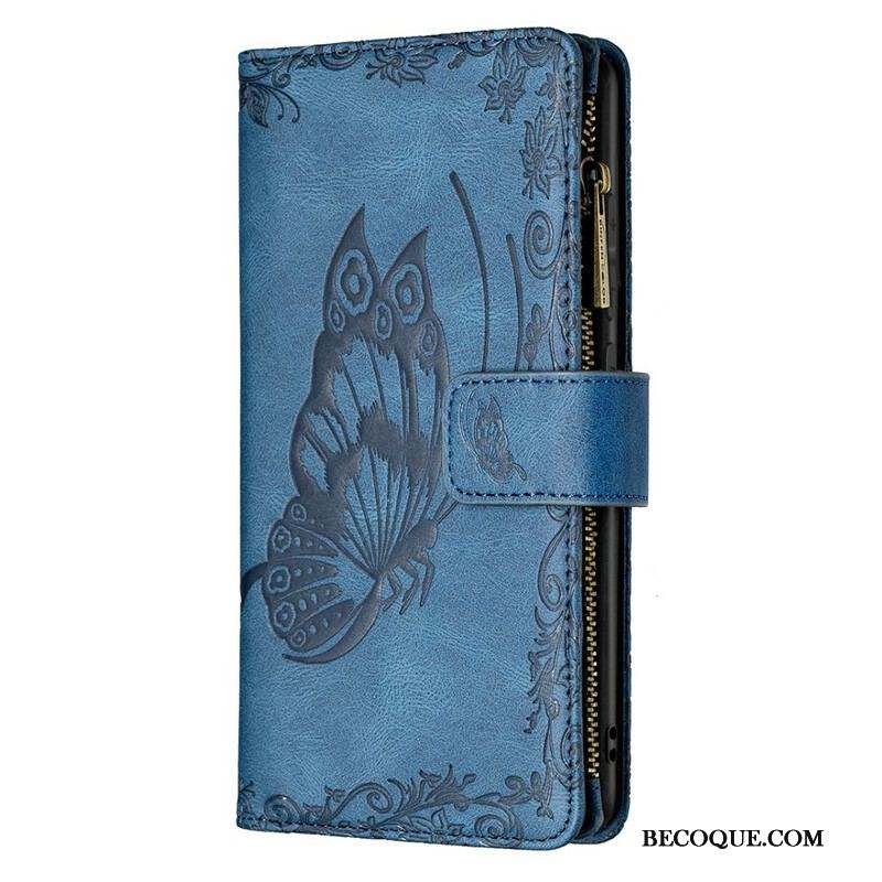 Housse Samsung Galaxy S21 FE Papillon Baroque Poche Zippée