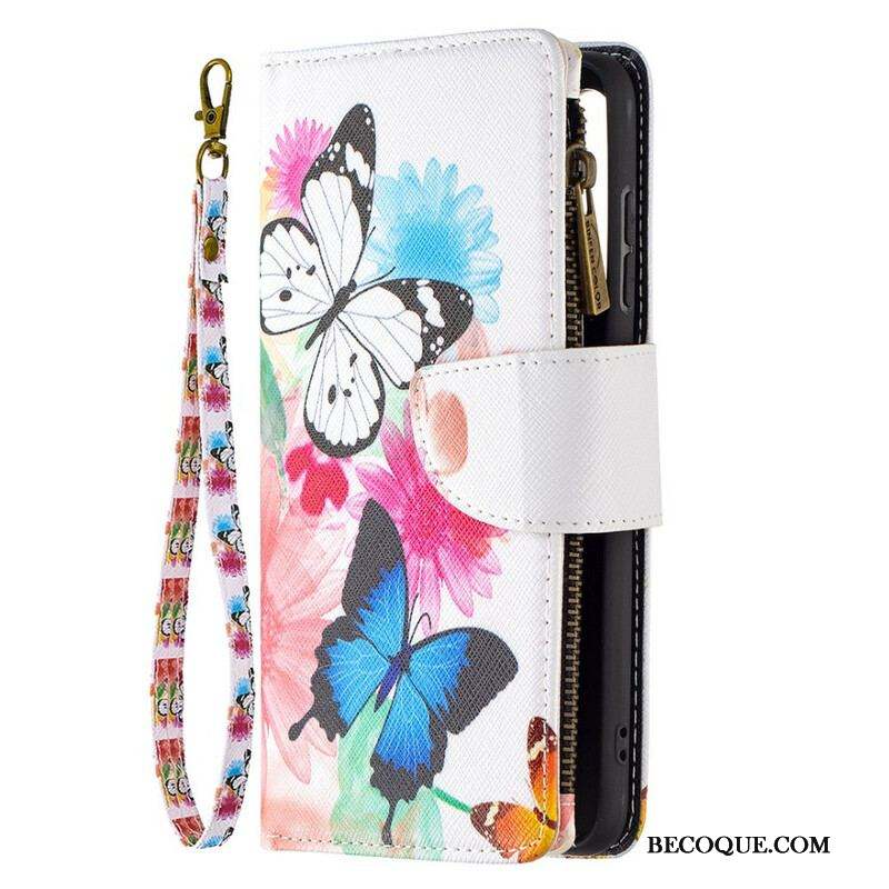 Housse Samsung Galaxy S21 FE Poche Zippée Papillons Papillons