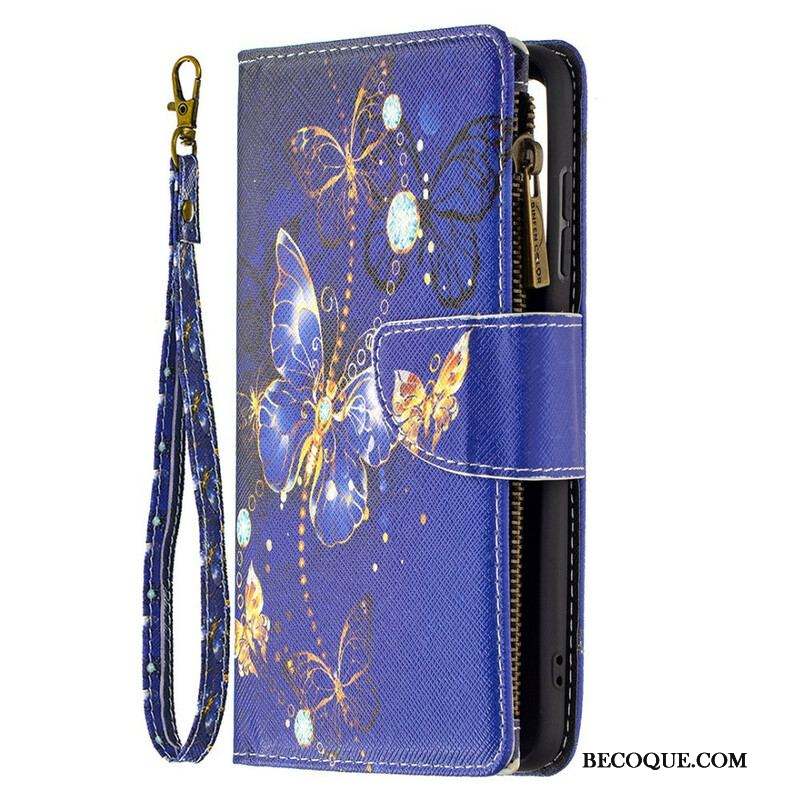Housse Samsung Galaxy S21 FE Poche Zippée Papillons Papillons