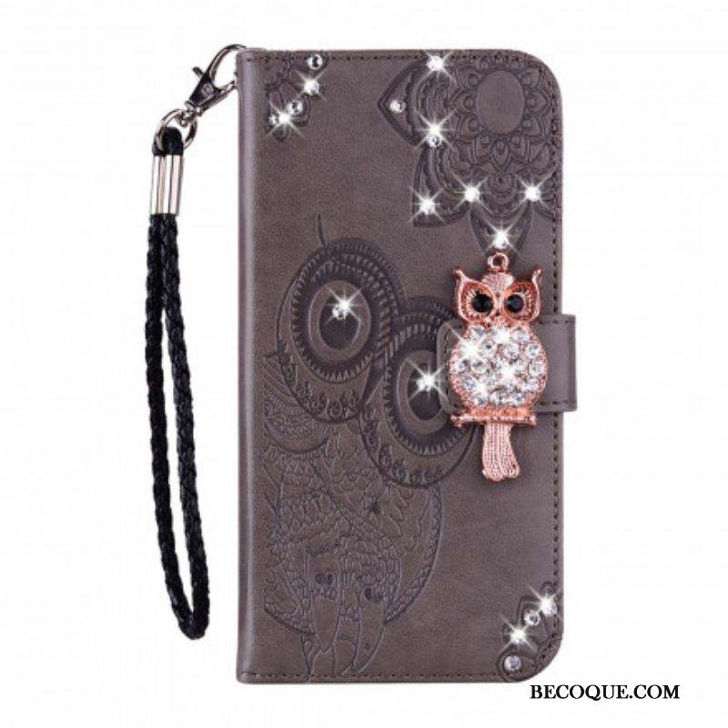 Housse Samsung Galaxy S21 Ultra 5G Hibou Mandala et Breloque