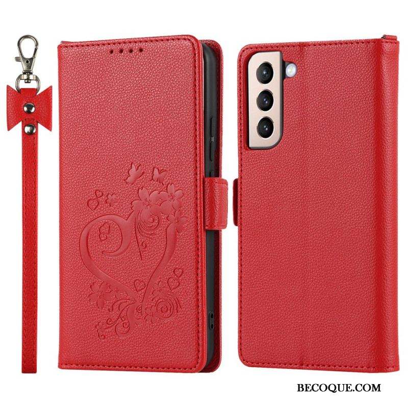 Housse Samsung Galaxy S22 5G Coeur avec Lanière