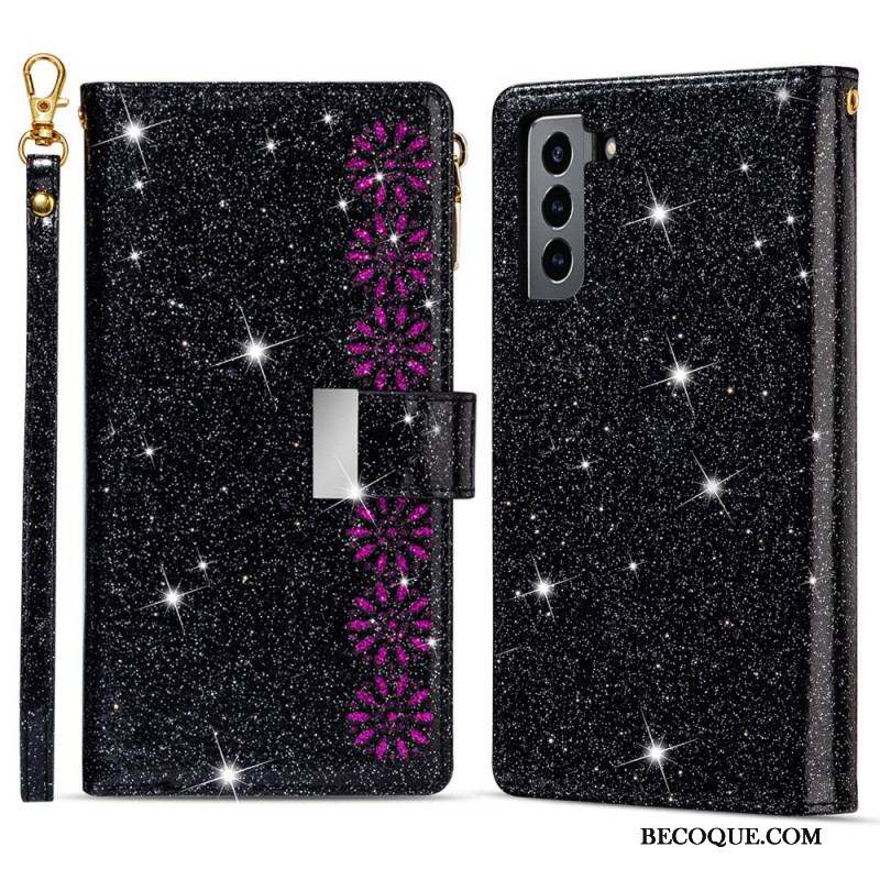 Housse Samsung Galaxy S22 Plus 5G Paillettes Portefeuille Zip